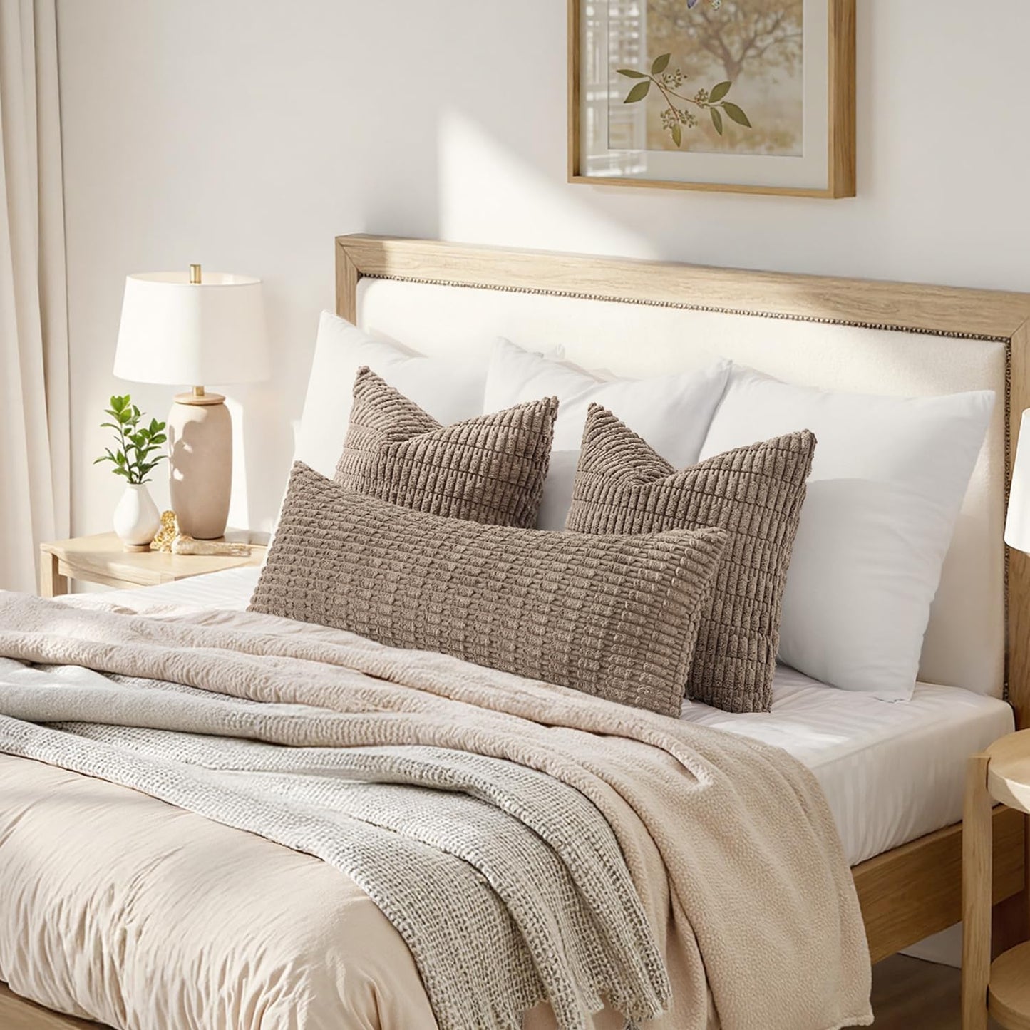 MIULEE Light Brown Long Body Lumbar Throw Pillow Cover - Soft Boho Decor 14x36 Inch for Couch & Sofa