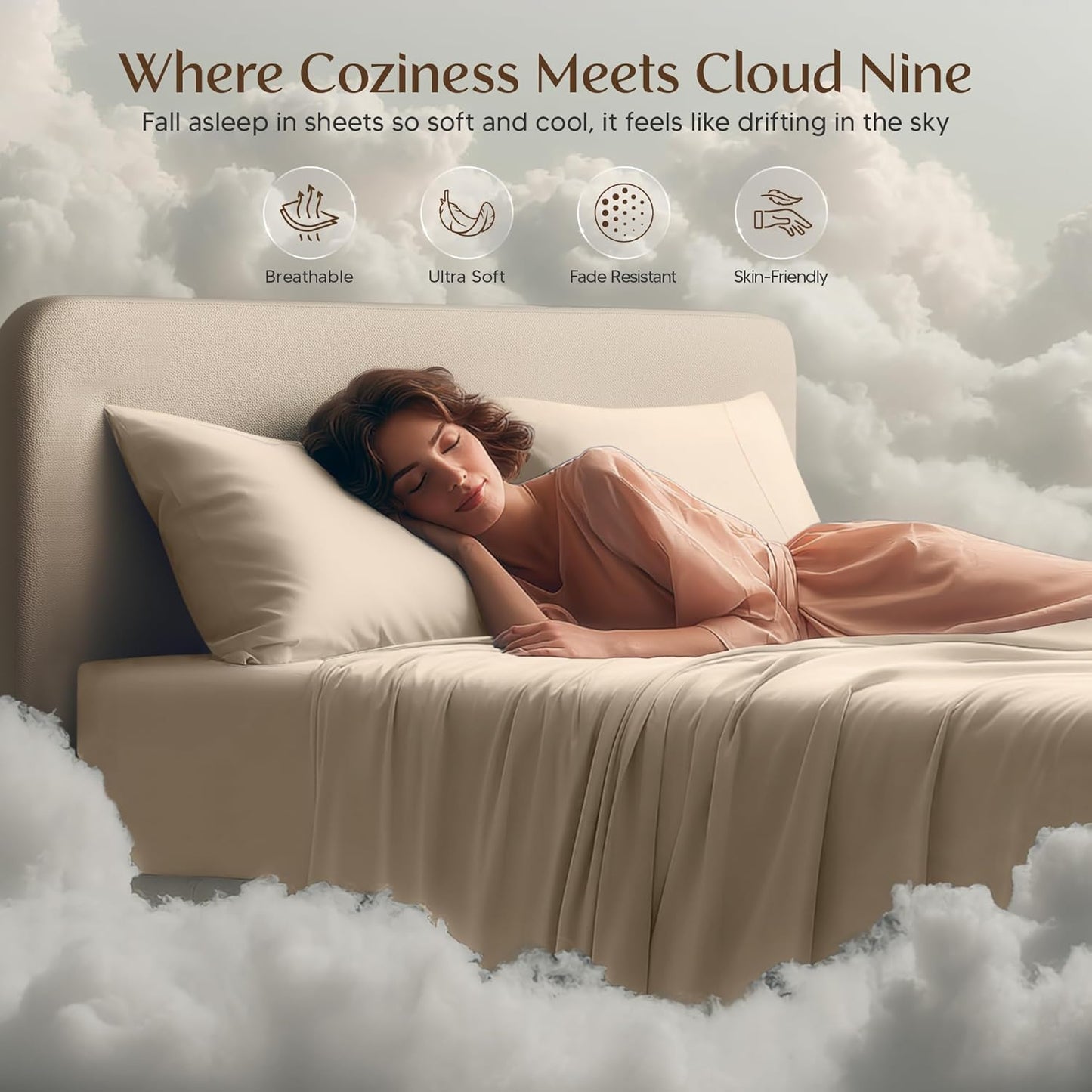 Utopia Bedding Queen Size Sheet Set - Soft, Breathable Microfiber | 4-Piece in Sand with Oeko-Tex Certification
