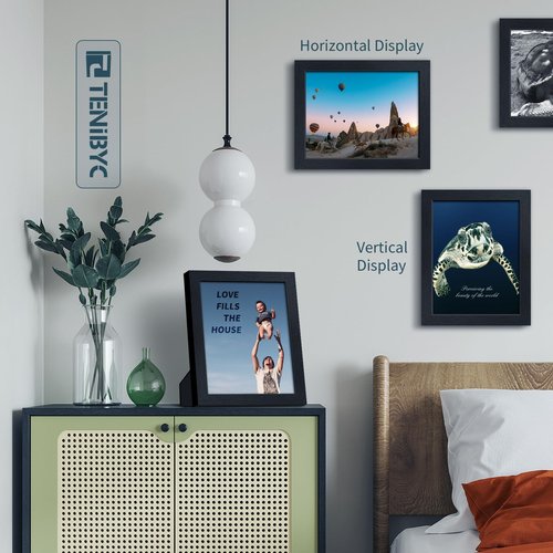 TENIBYC 8.5 by 11 Picture Frame Set of 3 - Black Woodgrain, Solid Wood & HD Tempered Glass, Table Display or Wall Hanging