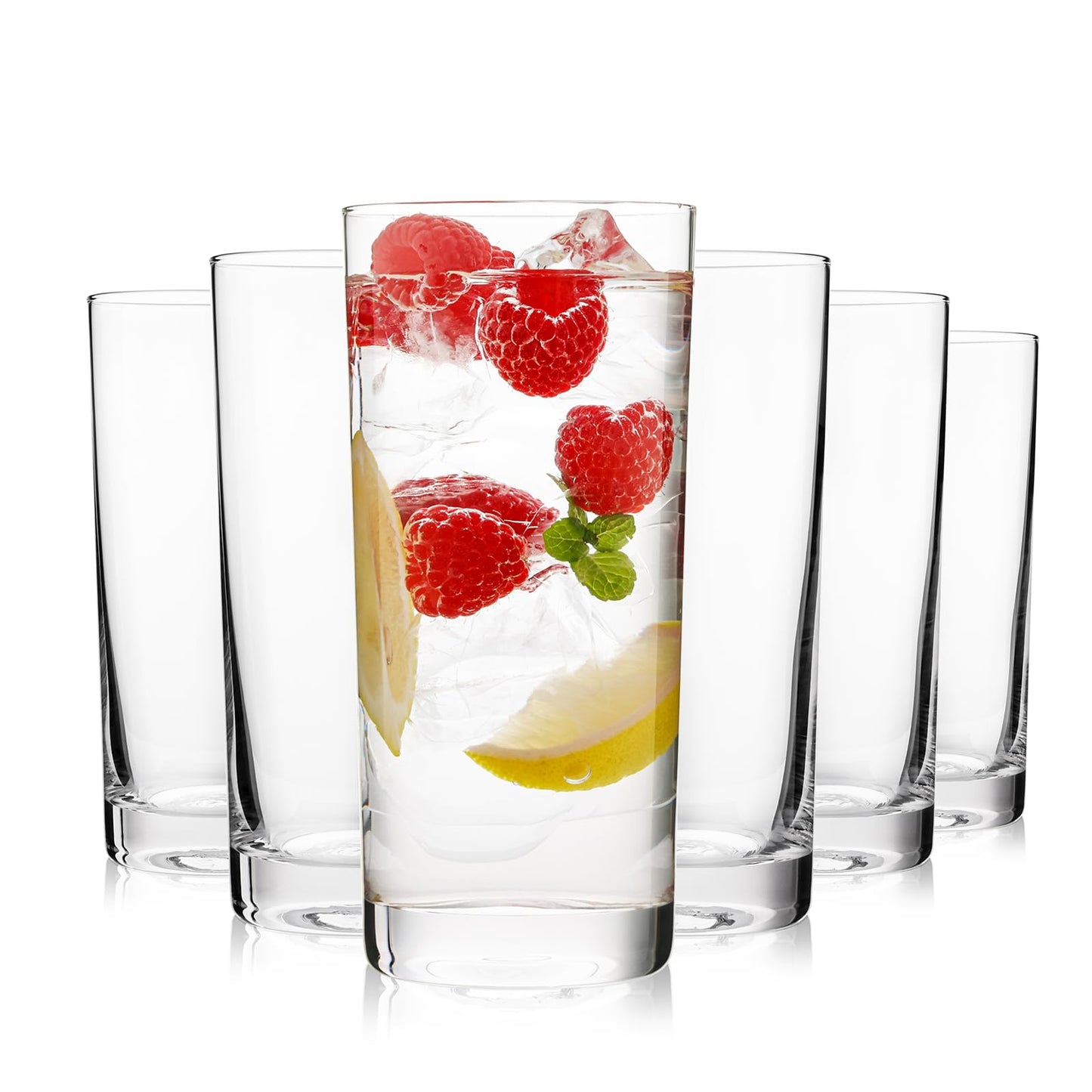 OUWO Highball Glasses Set of 6, 16oz Tall Drinking Glasses, Water Glass for Kitchen, Tom Collins Glasses, Mojito Glass Cups, Cocktail Glasses for Bar Glassware