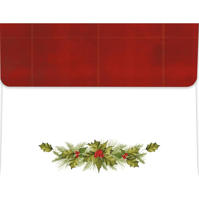 Lang Christmas Holly Boxed Cards with Envelope Set – 18 Linen-Embossed Holiday Greeting Cards