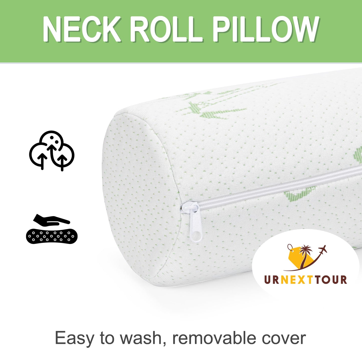 urnexttour Cervical Neck Pillow 2 Pack Memory Foam Round Roll Pillows for Pain Relief Firm Neck Brace Lumbar Pillows White 13.3 x 4.7 Inches