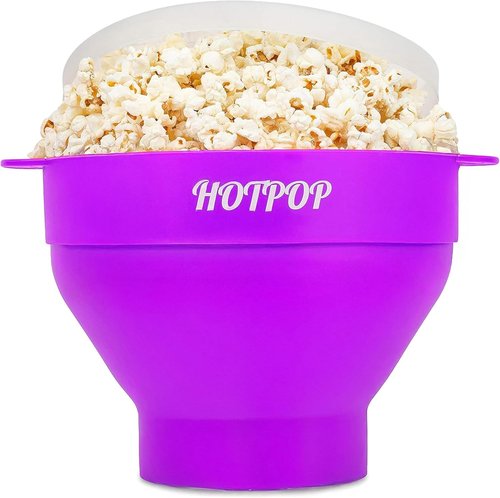 Hotpop Microwave Popcorn Popper - Collapsible Silicone Bowl, BPA-Free & Dishwasher Safe | Purple