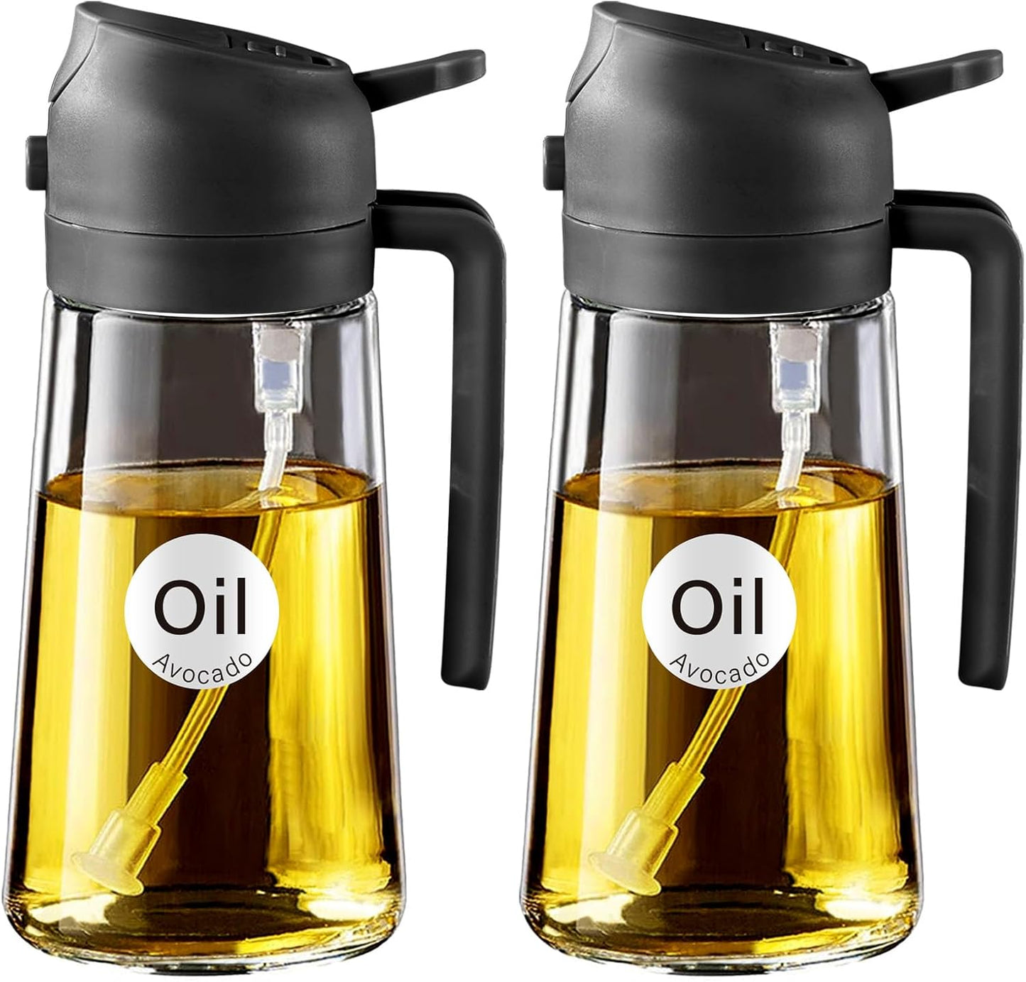 YARRAMATE Olive Oil Dispenser - Food-Grade 2-in-1 Glass Sprayer for Cooking | 16oz/470ml (Black)