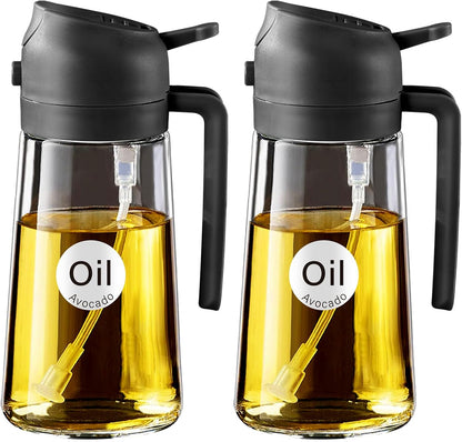 YARRAMATE Olive Oil Dispenser - Food-Grade 2-in-1 Glass Sprayer for Cooking | 16oz/470ml (Black)