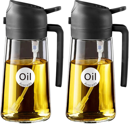 YARRAMATE Olive Oil Dispenser - Food-Grade 2-in-1 Glass Sprayer for Cooking | 16oz/470ml (Black)
