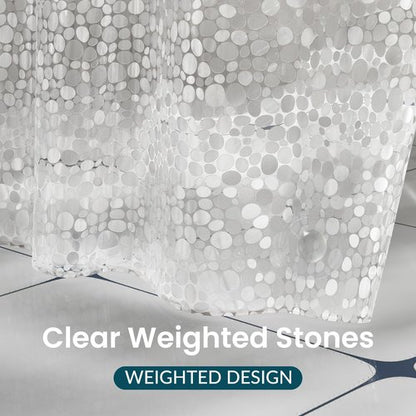 Titanker Clear Shower Curtain Liner with Pebble Pattern, Medium Weight Plastic Shower Liner PEVA Waterproof Shower Curtains for Bathroom with Big Stones and Grommets, 72x72 Inches
