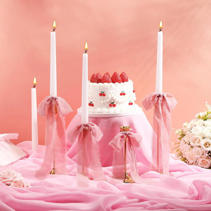 Skiennix 24 Pcs Pink Bows Candlestick Ribbon Decorations - Perfect for Birthdays & Weddings | 9.5 Inch
