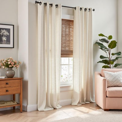 jinchan Linen Curtains 84 Inches Long for Living Room Bedroom Farmhouse Light Filtering Grommet Drapes Semi Sheer Natural Linen Textured Window Curtains 7ft Neutral Curtain Panels for Dining Office