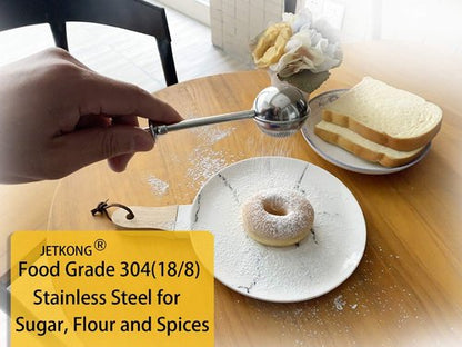 JETKONG Powdered Sugar Shaker - 18/8 Stainless Steel Duster for Flour, Sugar & Spices