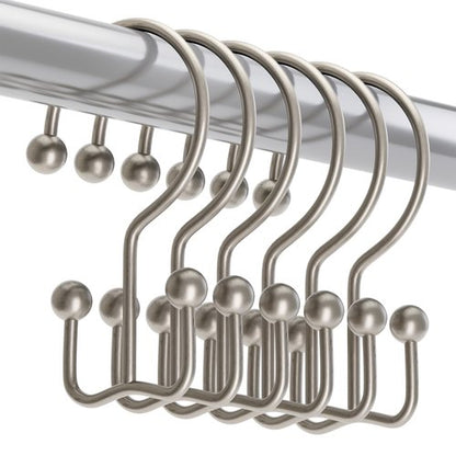 Titanker Shower Curtain Hooks Matte Nickel, Minimalist Simple Double Glide Shower Curtain Rings, Rust Proof Metal Shower Hooks Rings for Bathroom Shower Rods Curtains, Set of 12 Hooks