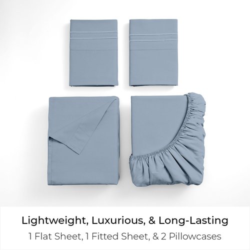 Mellanni King Sheets Set - 4 PC Iconic Collection Bedding - Hotel Luxury, Extra Soft, Cooling Bed Sheets - Wrinkle, Fade, Stain Resistant (King, Blue Hydrangea)