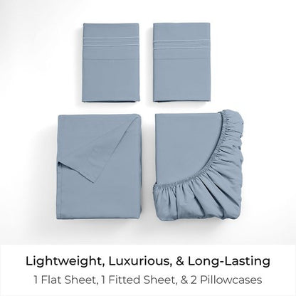 Mellanni King Sheets Set - 4 PC Iconic Collection Bedding - Hotel Luxury, Extra Soft, Cooling Bed Sheets - Wrinkle, Fade, Stain Resistant (King, Blue Hydrangea)