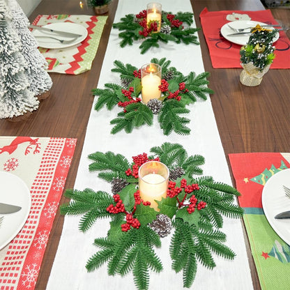 Skiennix Christmas Small Wreaths - 3Pcs 13.5-Inch Greenery Pine Candle Holder Rings for Home Decor
