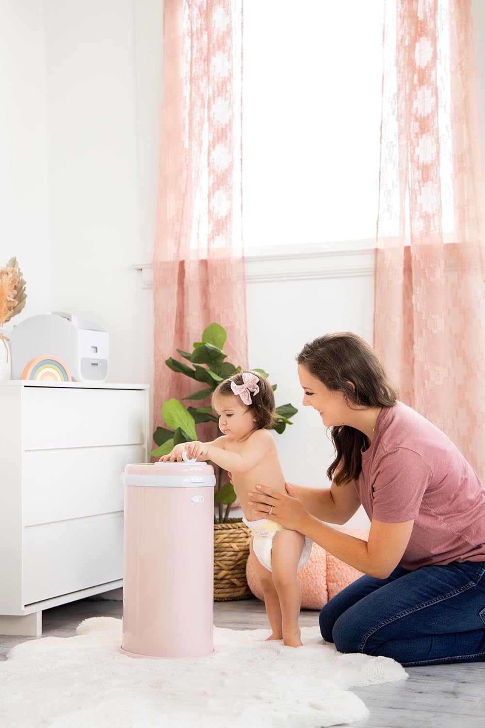 Ubbi Steel Diaper Pail - Odor Locking Design, No Special Bags Needed | Award-Winning, Blush Pink