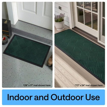 GORILLA GRIP 100% Waterproof All-Season WeatherMAX Doormat US Designed Natural Rubber, Stain and Fade Resistant, Low Profile Indoor Outdoor Door Mats, Easy Clean Patio Mat, 23x35, Green Diamond
