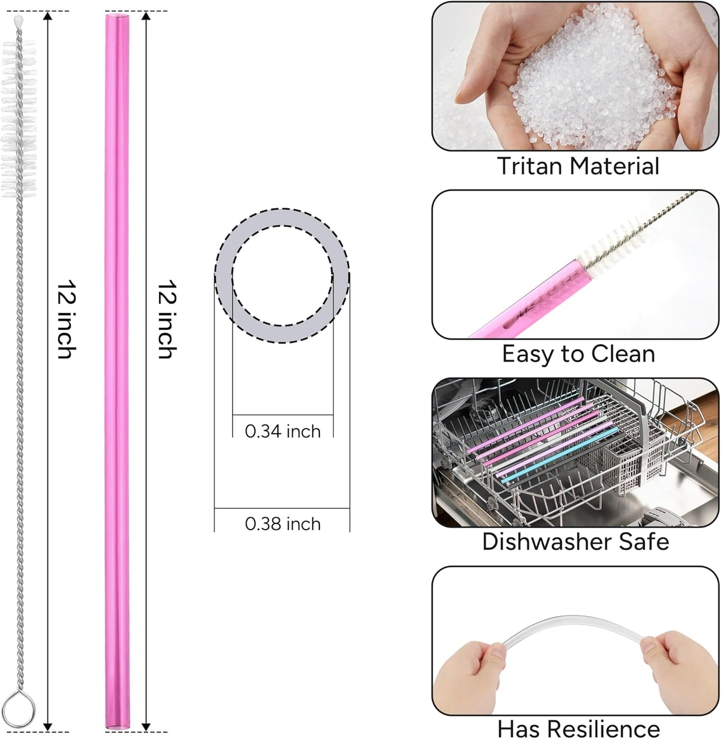 Stanley Replacement Straws - Extra Long 12-Inch Reusable Straws for 40 oz & 30 oz Tumblers | Multicolor 6-Pack