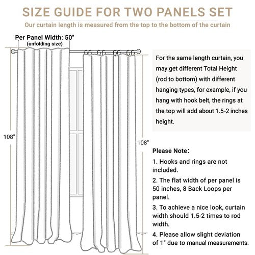 100% Blackout Shield Polyester Blackout Curtains for Bedroom 108 Inches Long, Back Tab/Rod Pocket Living Room Drapes, Thermal Insulated Blackout Curtains 2 Panels Set, 50" W x 108" L, Light Cream