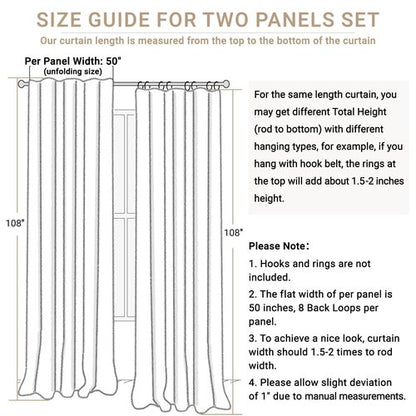 100% Blackout Shield Polyester Blackout Curtains for Bedroom 108 Inches Long, Back Tab/Rod Pocket Living Room Drapes, Thermal Insulated Blackout Curtains 2 Panels Set, 50" W x 108" L, Light Cream