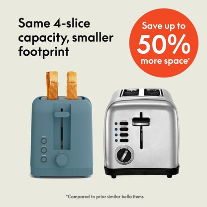 Bella 4-Slice Slim Toaster - 10” Long Slot with 6 Shade Settings & Reheat Function | Anti-Jam, Auto Shutoff, Surf Color