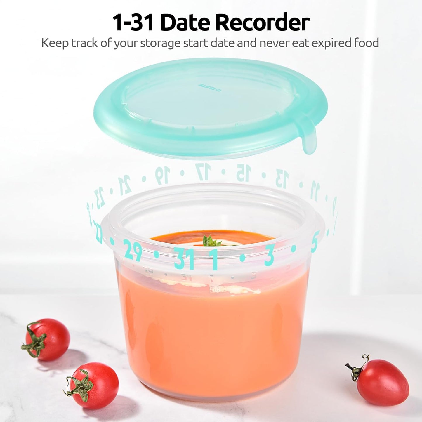 U-Taste Silicone Food Storage Containers Set - Airtight Meal Prep Boxes | Freezer & Microwave Safe, 2oz/4oz/8oz/16oz, Aqua Sky