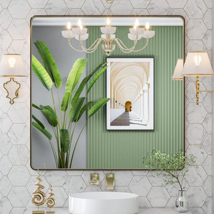 LOAAO Bronze Bathroom Mirror - 36”x36” Rounded Rectangle with Anti-Rust Brushed Metal Frame | Versatile Hanging Options