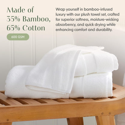 Springtree Home Luxury Bamboo Rayon Bath Towel Set of 4 | 35% Bamboo Rayon - 65% Zero Twist Cotton | Absorbent Quick-Dry Towels for Bathroom | Oeko-TEX Standard 100 Cotton | White - 4 Pack