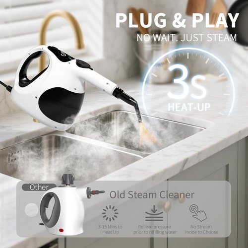 Handheld Steam Cleaner for Home – 3s Instant Heat-Up, Lightweight, and Easy Refill – Portable Steamer for Grout, Furniture, Kitchen, and More(White)