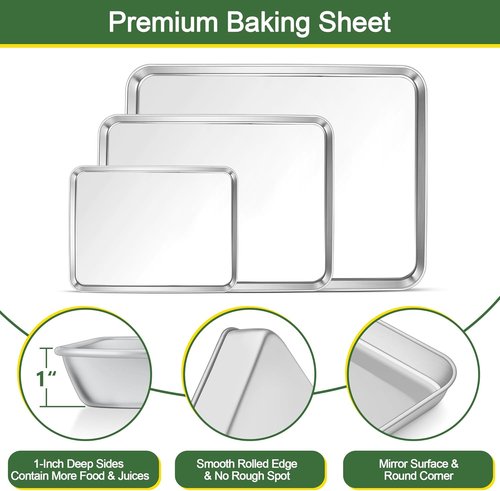 E-far Baking Sheet Set - Stainless Steel Cookie Sheets with Cooling Racks | 16/12.5/9.3 Inch, Non-Toxic & Easy Clean