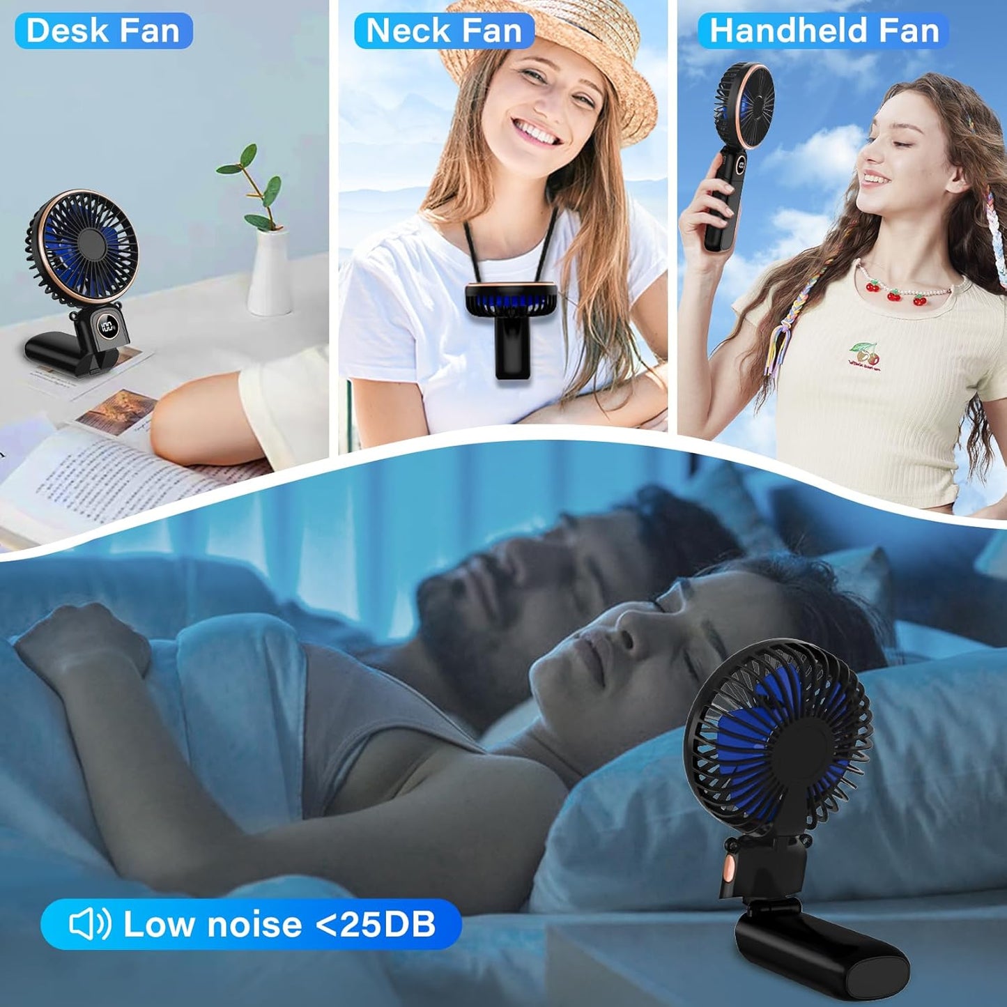 Skiennix Portable Handheld Fan - USB Rechargeable, 5200mAh Battery, 6 Speeds, LED Display, Perfect for Travel & Outdoor Use