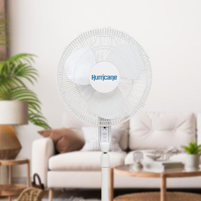 Hurricane Oscillating Pedestal Stand Fan for Home & Bedroom, 16" Supreme, White - Portable Standing Electric Fan for Indoor & Outdoor Cooling
