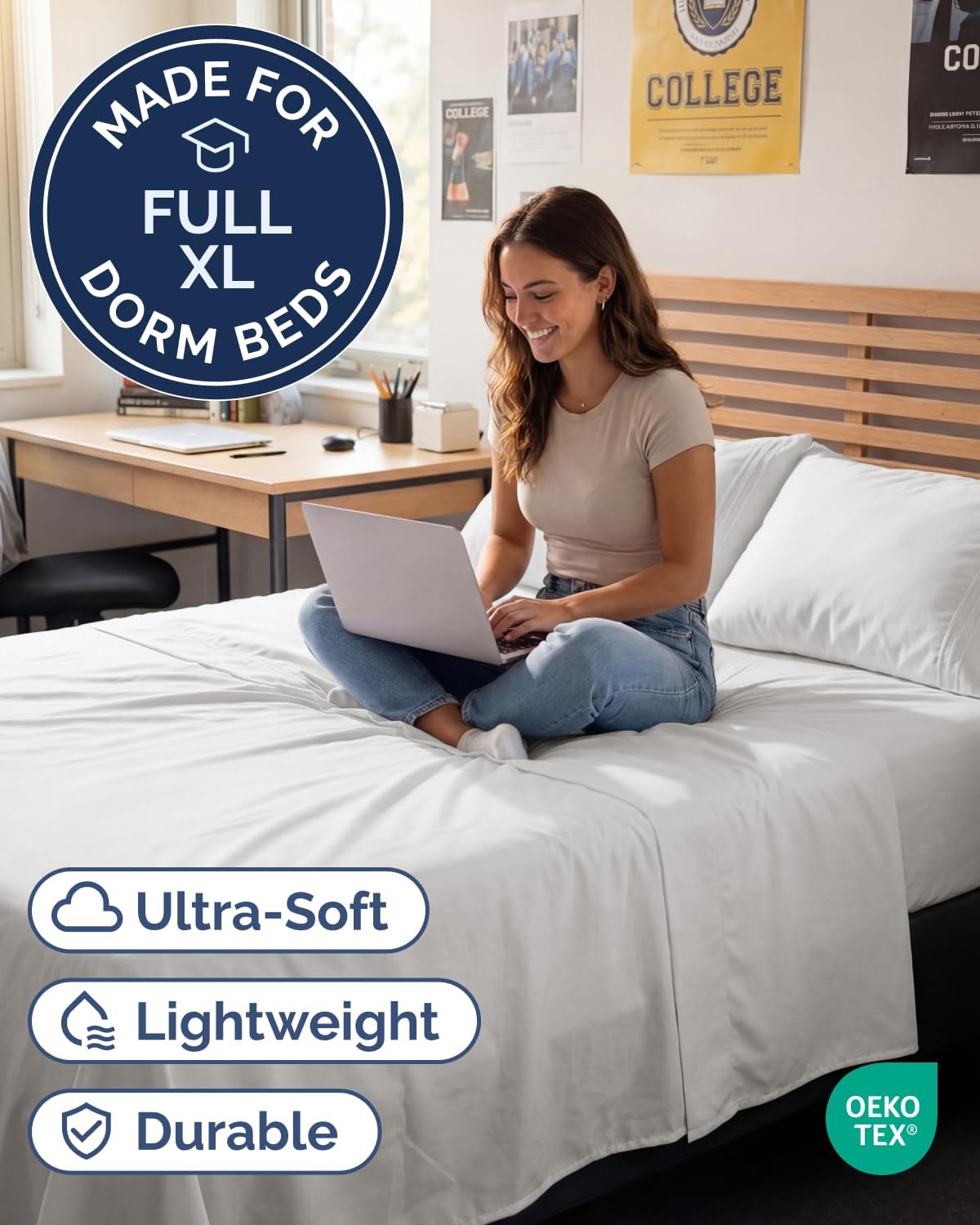 Skiennix Full XL Bed Sheet Set - Soft & Breathable 4-Piece Luxury Bedding - Deep Pockets, Antique White