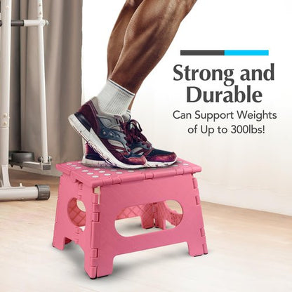 Handy Laundry Folding Lightweight Step Stool - Sturdy Enough to Support Adults and Safe Enough for Kids - Opens Easy with One Flip - Great for Kitchen, Bathroom or Bedroom (Pink | 2-Pack)