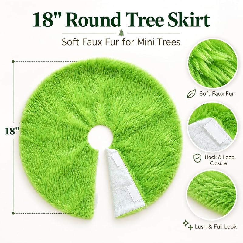 18-Inch Green Faux Fur Christmas Tree Skirt - Variation Green+18inches