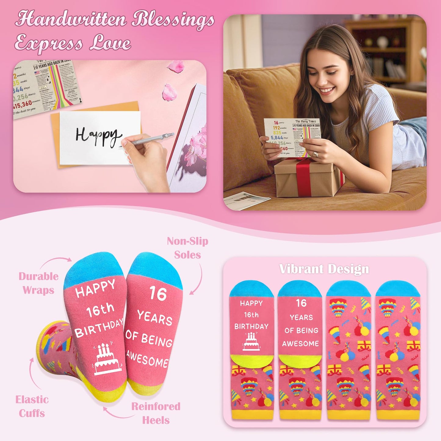 Sweet 16th Birthday Gifts for Girls, Cool 16 Year Old Girl Gift Ideas for Her Granddaughter Daughter Niece Teens, Happy 2009 Sixteen Decorations Presents Basket Glass Cup Sock Makeup Bag Necklace