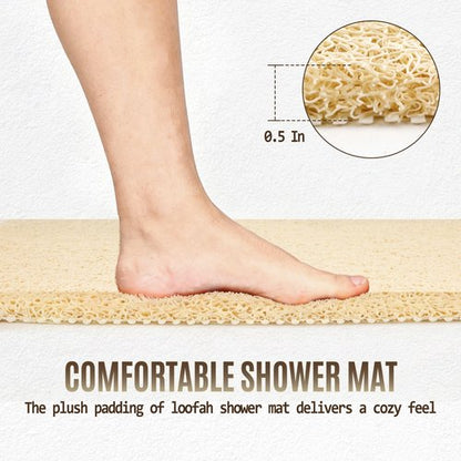 Joyhalo Shower Mat Bathtub Mat Non Slip, Bathmats Non Slip, Quick Drying Foot Scrubber Loofah Mats for Shower, Tub, Bathroom, Home, 17x24inch, Beige