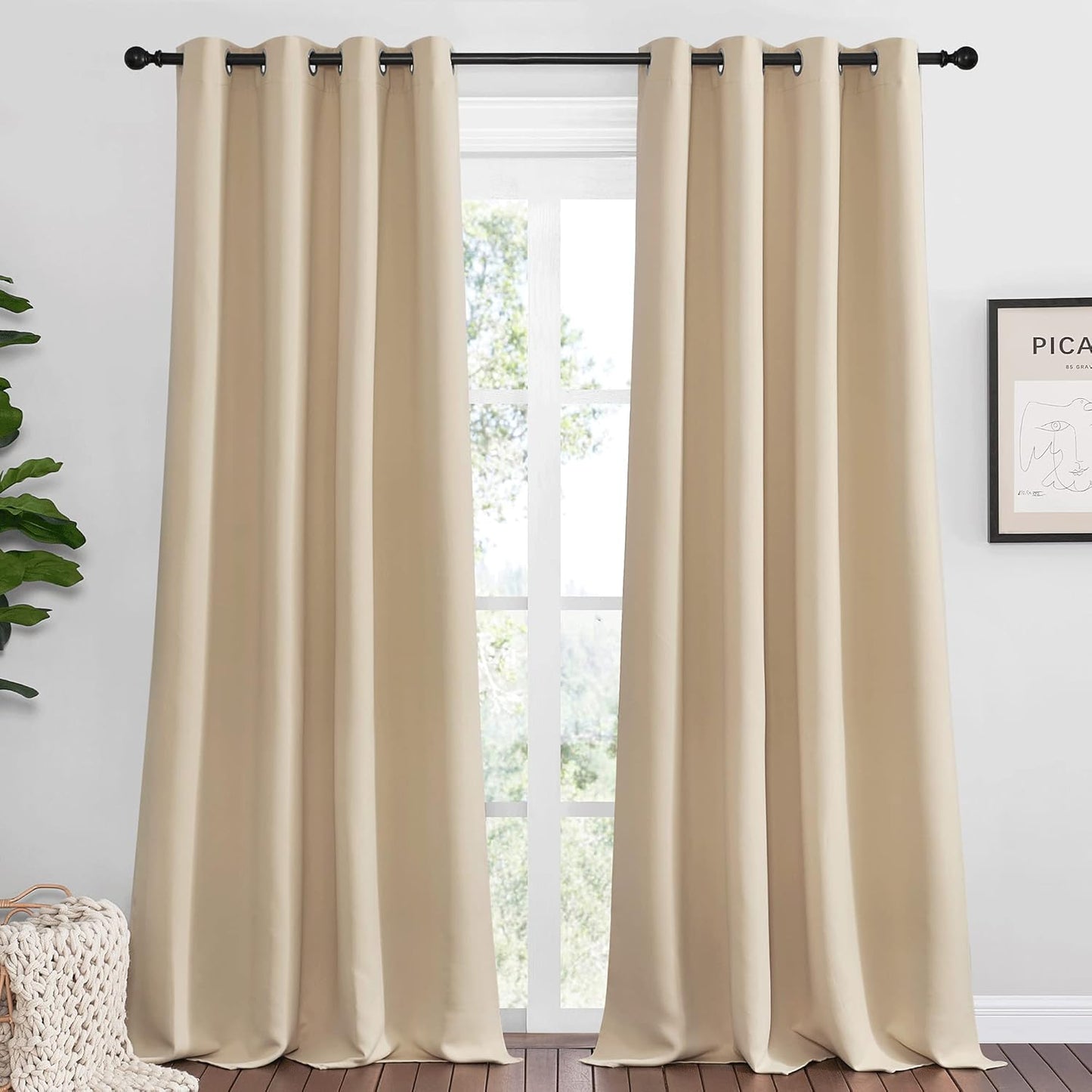 NICETOWN Bedroom Darkening Curtains - Biscotti Beige, 55" x 120", Thermal Insulated Grommet Panels