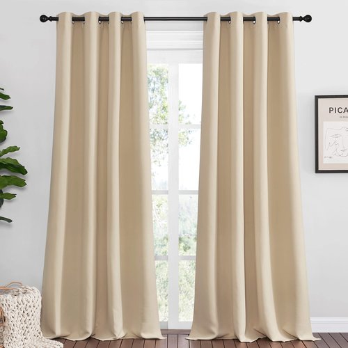 NICETOWN Bedroom Room Darkening Curtains, Biscotti Beige, 1 Pair, 55 inches by 108 Inch, Triple Weave Microfiber Grommet Top Thermal Insulated Solid Darkening Panels/Drapes for Kid's Room