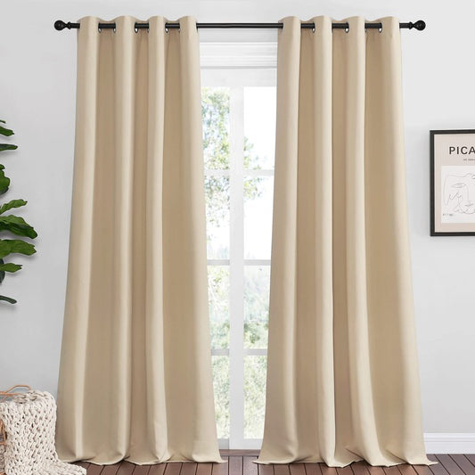 NICETOWN Bedroom Blackout Curtains Panels, 1 Pair, 55 inches by 94 Inch, Biscotti Beige, Triple Weave Energy Saving Thermal Insulated Solid Grommet Blackout Draperies for Patio