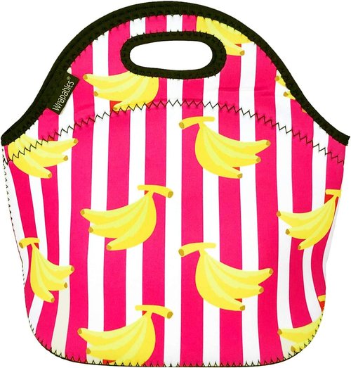 Allydrew Insulated Neoprene Lunch Bag - Stylish Zipper Tote with Bananas and Stripes Design