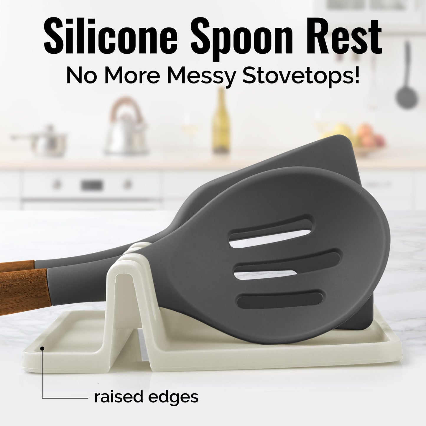 Zulay Kitchen Silicone Utensil Rest with Drip Pad for Multiple Utensils - BPA-Free, Heat-Resistant Spoon Rest & Spoon Holder for Stove Top - Kitchen Utensil Holder for Ladles & Tongs - Gardenia