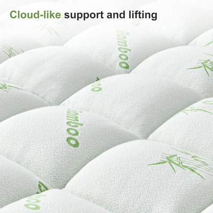 Skiennix Queen Size Mattress Topper - Soft Bamboo Viscose Pillow Top for Back Pain Relief | Cooling Protector, White