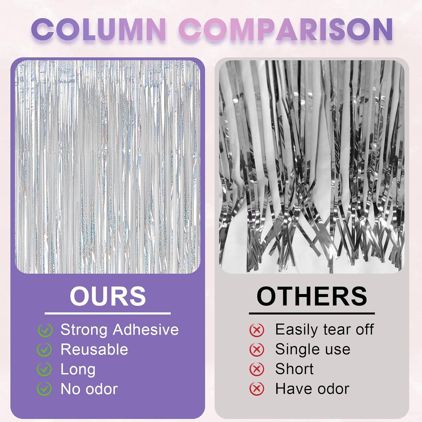 Voircoloria Laser Silver Foil Fringe Backdrop Curtains - 3 Pack 3.3x8.2 Feet for Parties & Events