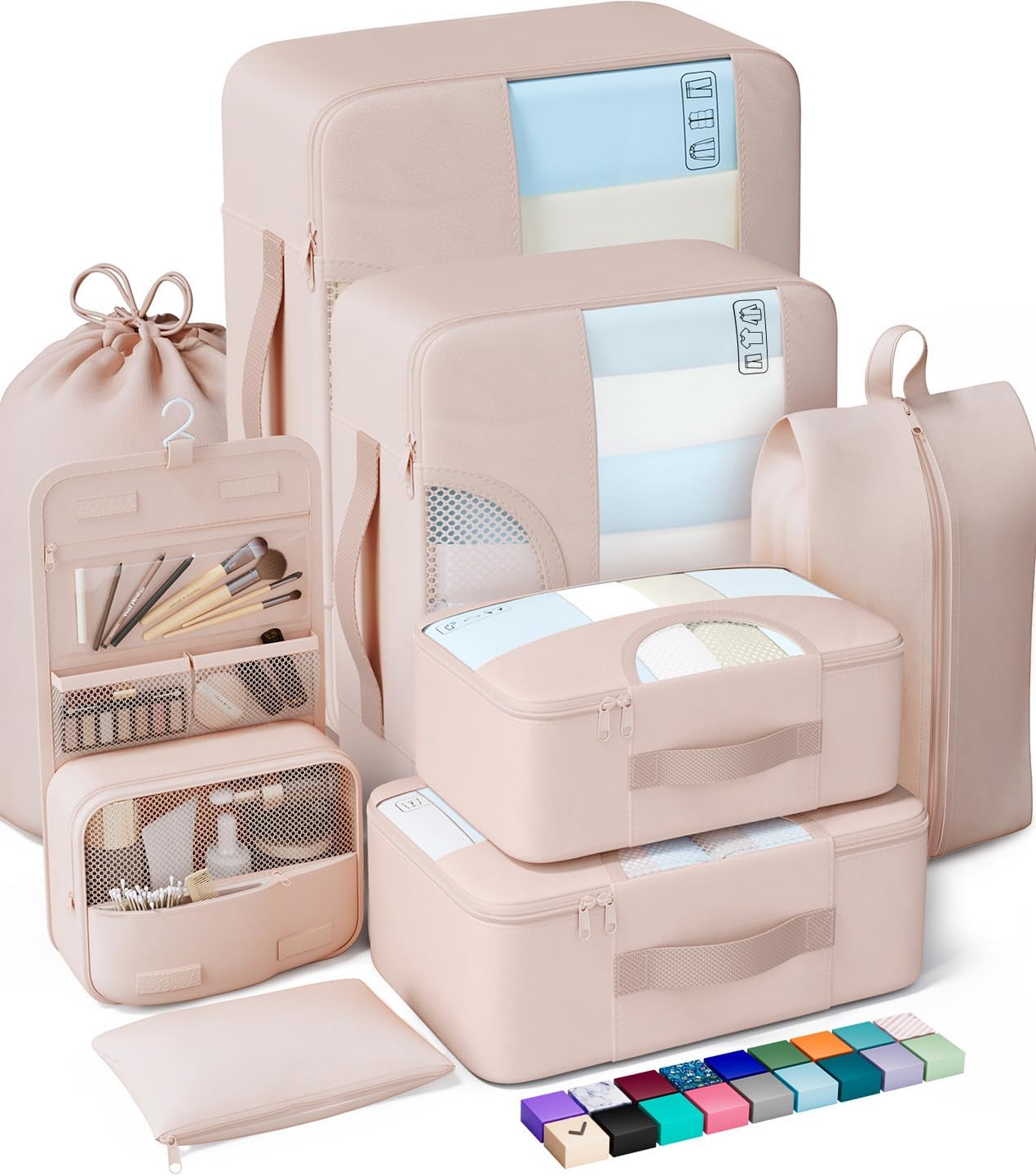 Veken Packing Cubes Set - Travel Essentials for Beach Vacations | Suitcase Organizer with Hanging Toiletry Bag