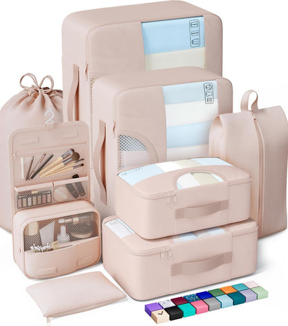 Veken Packing Cubes Set - Travel Essentials for Beach Vacations | Suitcase Organizer with Hanging Toiletry Bag