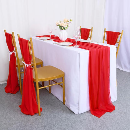 Duobao Red Chiffon Table Runner 29x120 Inch for Wedding & Party Decor - Outdoor & Indoor