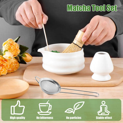TOPCHANCES 7-Piece Elegant Matcha Kit: Bowl, Whisk, Scoop, Sifter, Towel - Perfect Set for Matcha Enthusiasts