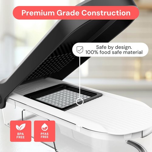 Fullstar Mandoline Slicer - 6-in-1 Vegetable Chopper & Cutter with Container | Black Kitchen Essential
