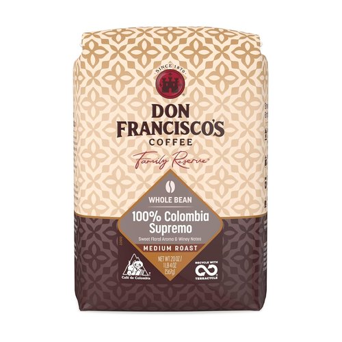 Don Francisco's 100% Colombia Supremo Whole Bean Coffee - Medium Roast 100% Arabica, 20 oz Bag