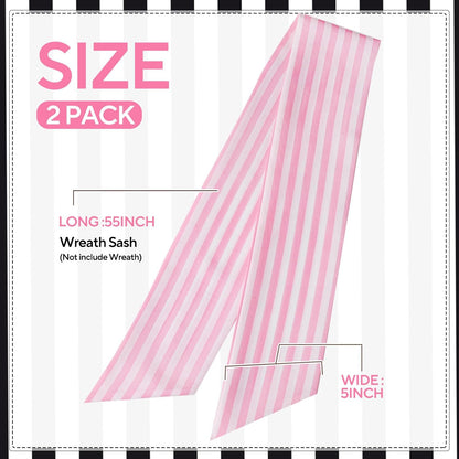 Skiennix Wreath Sash - 2 Pack Boxwood Garland for Front Door Decor | Pink and White Stripe